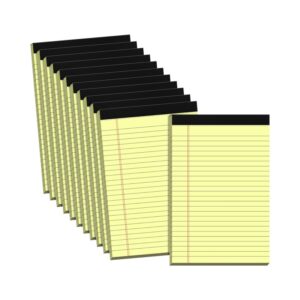 Legal Pads 5x8 Yellow Note Pads, 12 Pack Notepad College Ruled Writing Pads, Micro Perforated Legal Note Pads 5x8 Narrow Ruled Lined Pads, Thickness Yellow Paper Small Memo Notepads 5 x 8 for Work